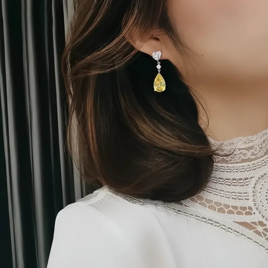 Yellow Pear Geometric Cubic Zirconia Drop Earrings Luxury Jewelry