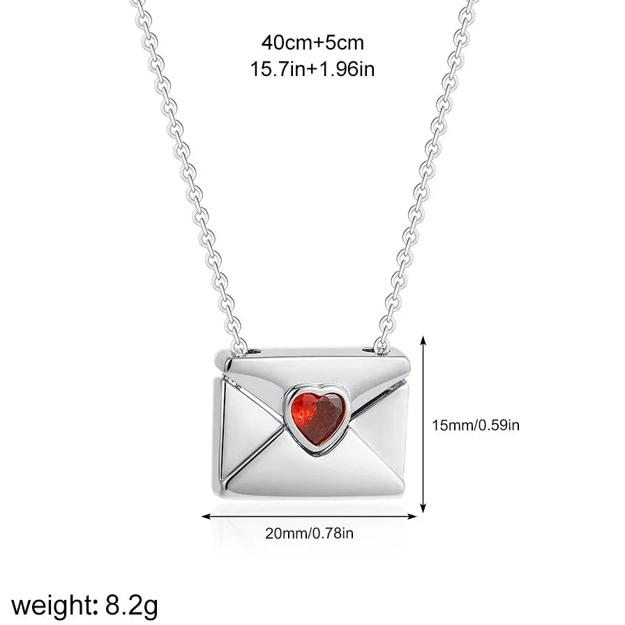 18K Gold Plated Stainless Steel Heart Envelope Pendant Necklace for Women Jewelry