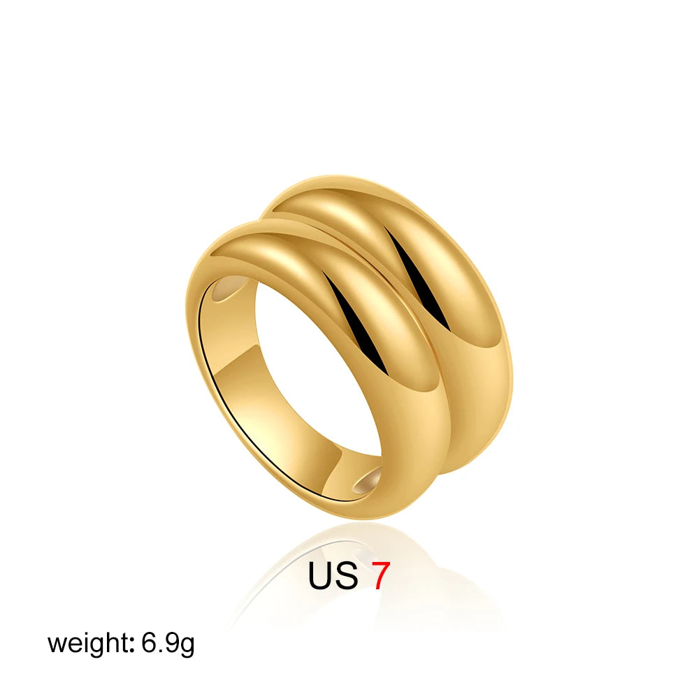 18K Gold Plated Stainless Steel Double-Layer Round Minimalist Ring for Women