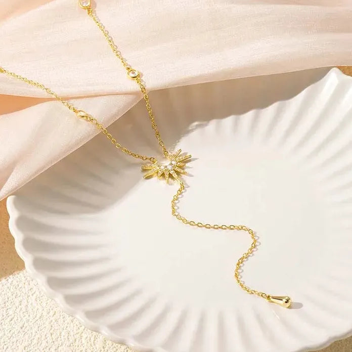 Gold Y-Shaped Pendant Necklace for Women Girls Cubic Zirconia Gift Jewelry