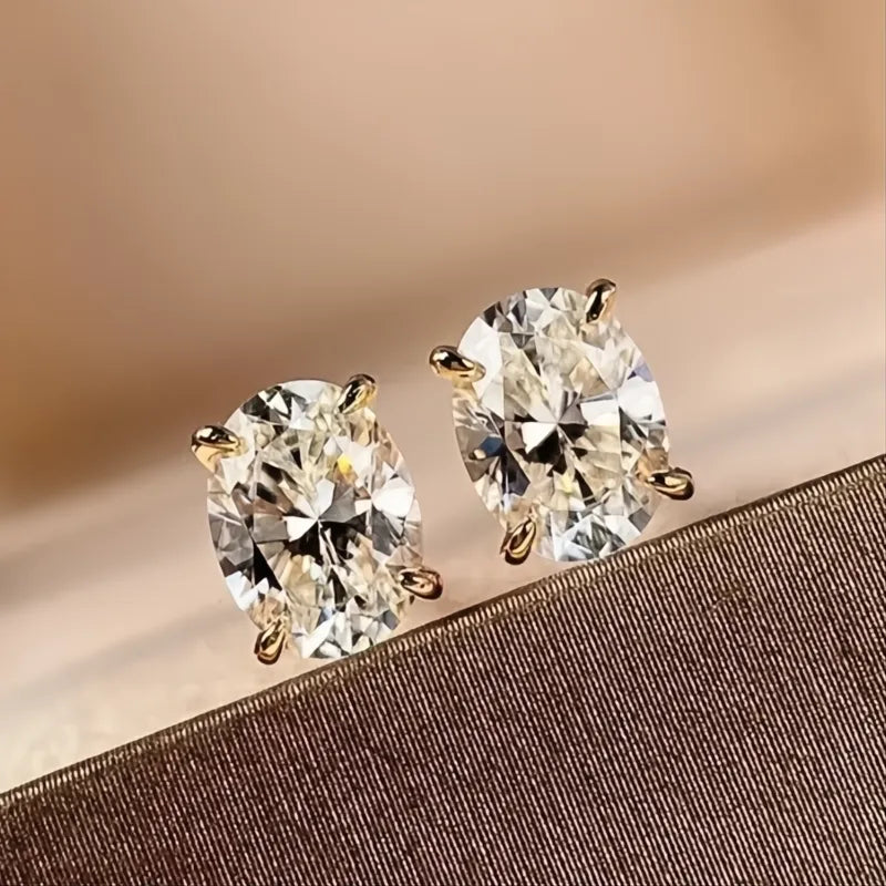 Versatile Women’s Gold Color Oval CZ Stud Earrings Cubic Zirconia Wedding Party Jewelry