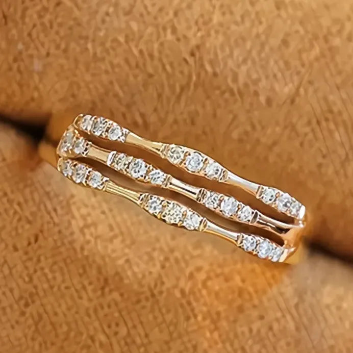Elegant Gold Color Women’s Brass Wedding Ring with Cubic Zirconia