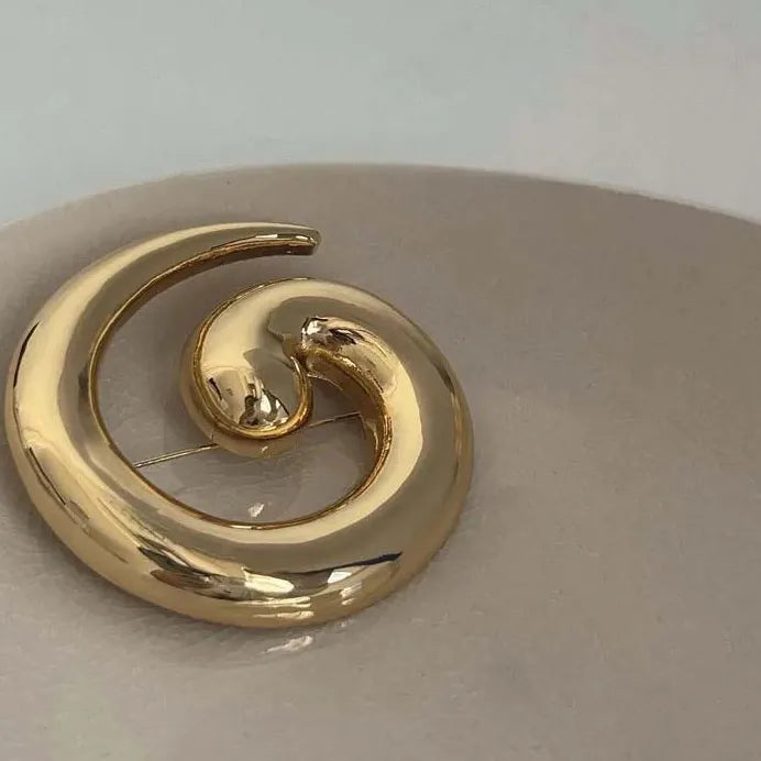 Gold Irregular Metal Spiral Vortex Brooch Zinc Alloy Corsage Pin Gift