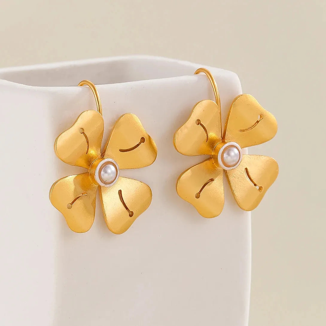 Gold and Silver Petal Drop Earrings for Women Zinc Alloy Bohemian Jewelry
