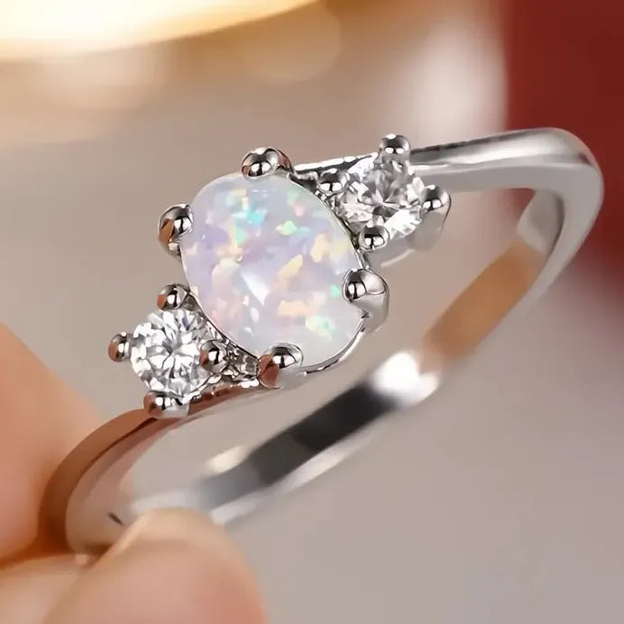 Elegant Imitation Opal Women’s Ring with CZ – Simple Party Jewelry