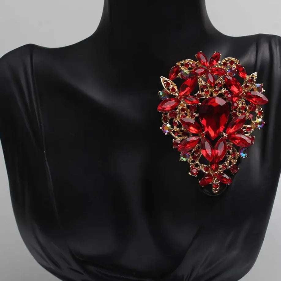 Classic Rhinestone Skeleton Flower Brooch Women’s Coat Pin Elegant Style