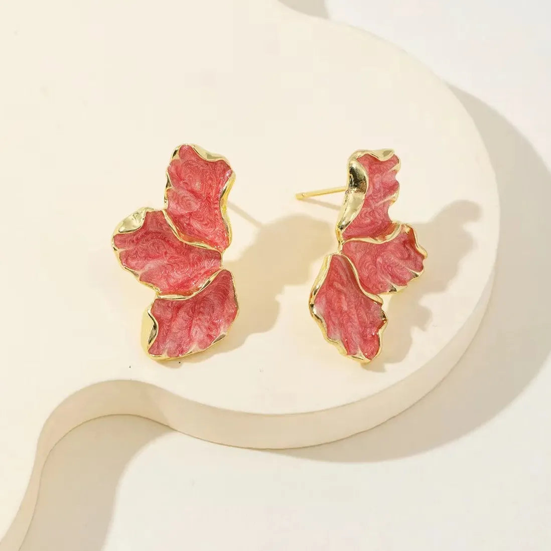 Vintage Black Enamel Flower Leaf Stud Earrings for Women Nature Jewelry