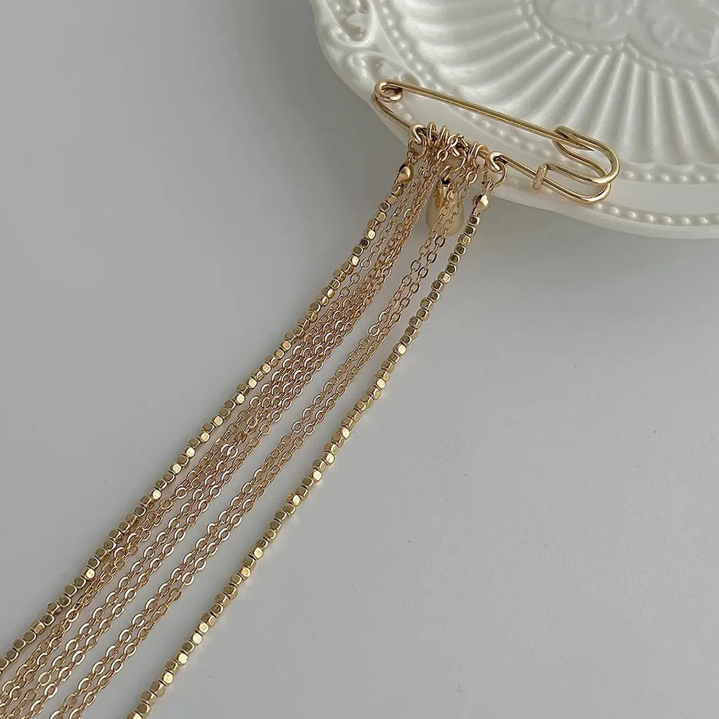 Water Drop Tassel Brooch Zinc Alloy Long Chain Pendant for Women Men