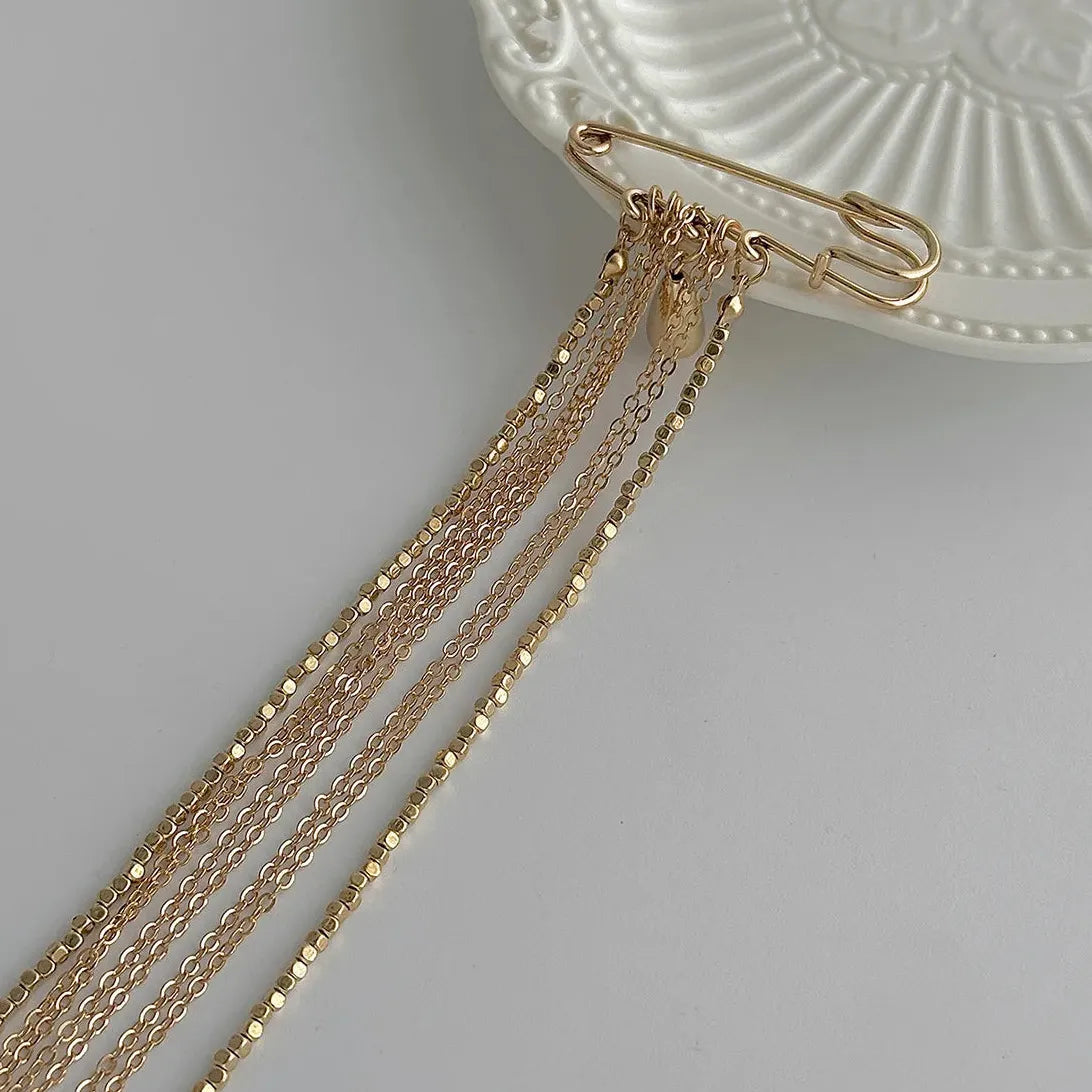 Water Drop Tassel Brooch Zinc Alloy Long Chain Pendant for Women Men