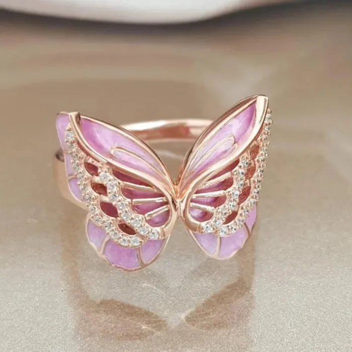 Purple CZ Bow Ring for Women Zinc Alloy Resin Fashion Jewelry Wedding Gift