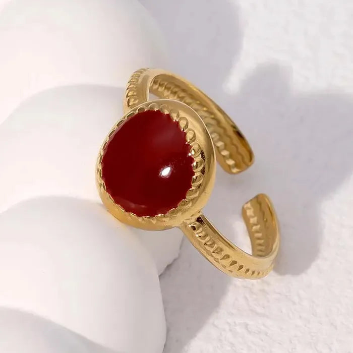 Adjustable Vintage Red Drip Oil Heart Ring for Women Stainless Steel 2025 Jewelry