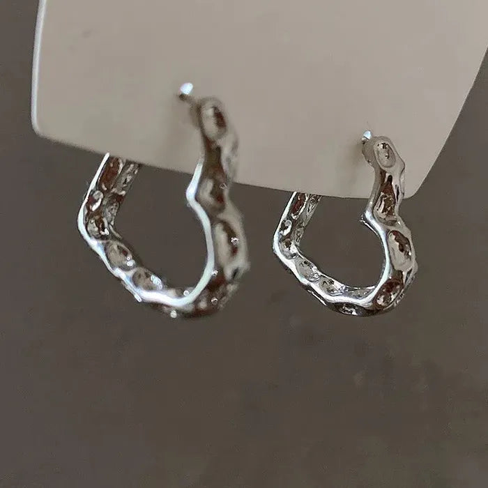 Y2K Korean Vintage Silver Heart Hoop Earrings Zinc Alloy Jewelry