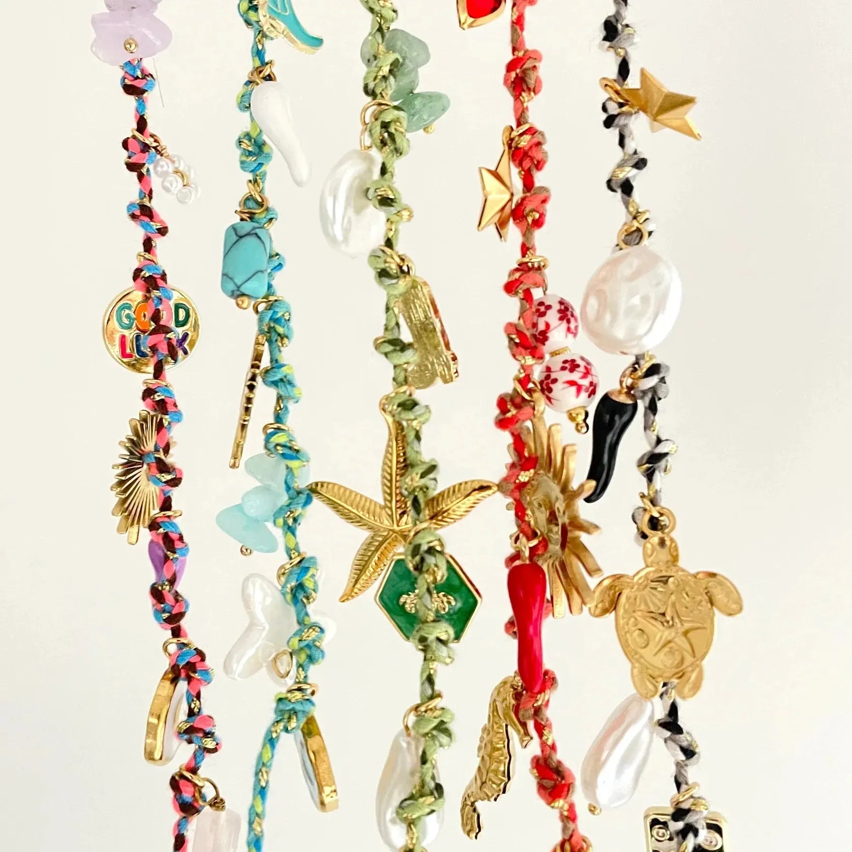 Stainless Steel Gold-Plated Starfish Turtle Knotting Rope Pendant Necklace