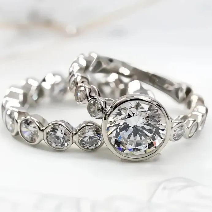 Bridal Wedding Engagement Rings Set Cubic Zirconia Brass Jewelry
