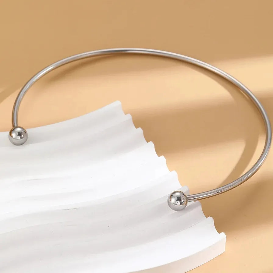 Stainless Steel Solid Ball Necklace Women Punk Silver Adjustable Jewelry Gift