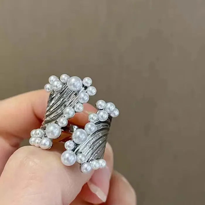 Adjustable Korean Silver Pearl Open Ring for Women Girls Fashion Jewelry