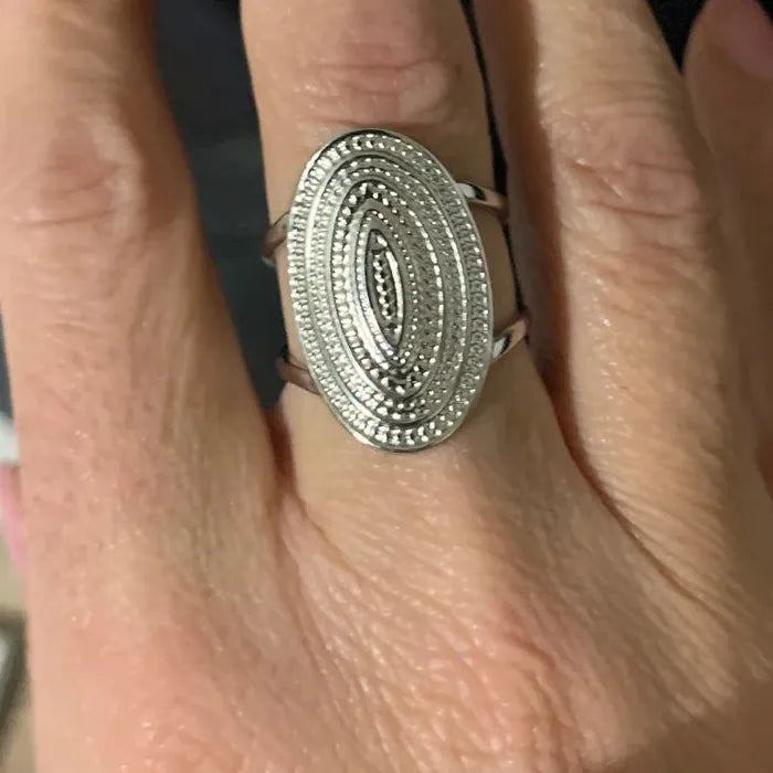 Adjustable Vintage Punk Elliptical Broad Surface Stainless Steel Cocktail Ring Women