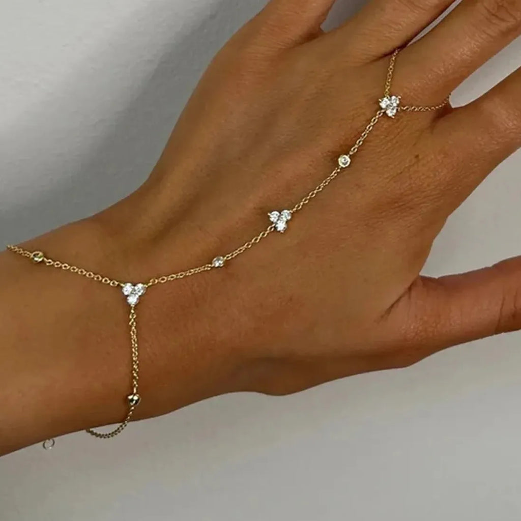 2025 Summer Rhinestone Flower Geometric Crystal Copper Bracelet for Women Jewelry