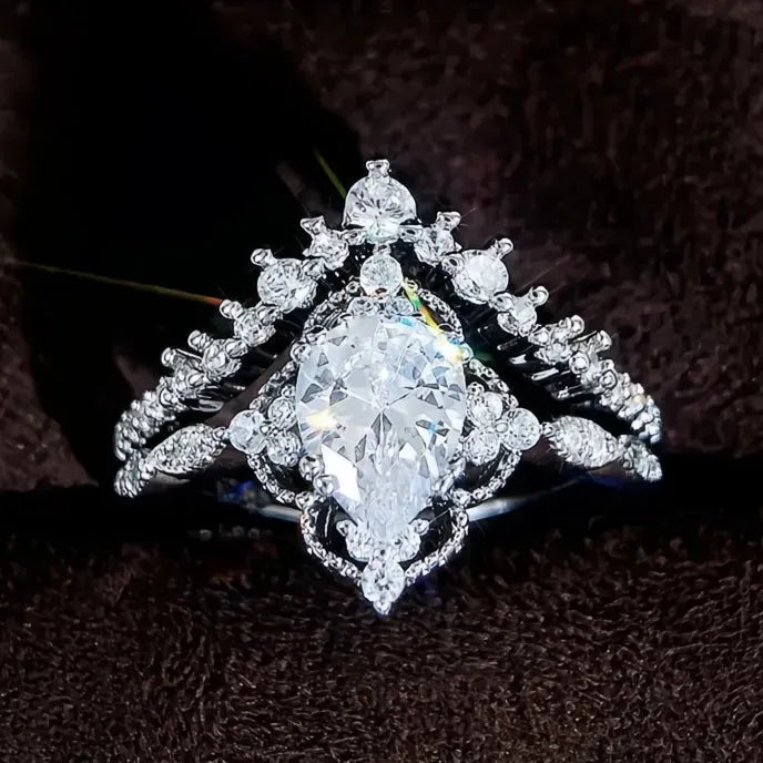 2023 Wedding Rings Set for Women Luxury Cubic Zirconia Brass Engagement Jewelry