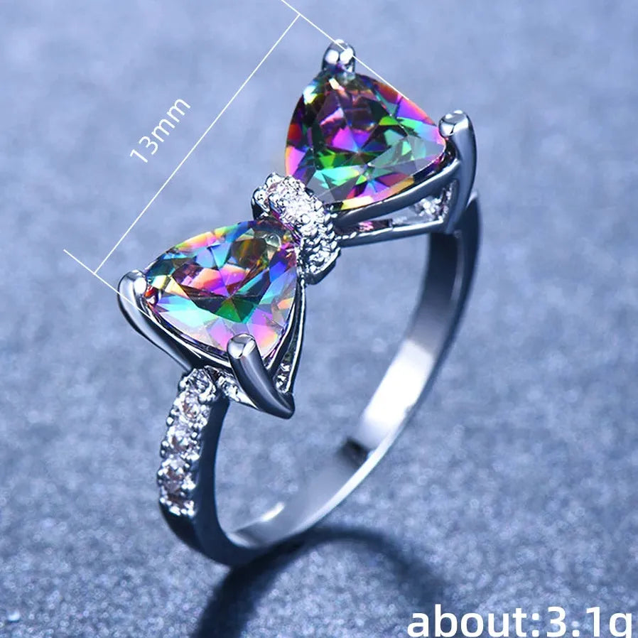 Multi-colored CZ Geometric Bow Ring for Women Wedding Party Gift