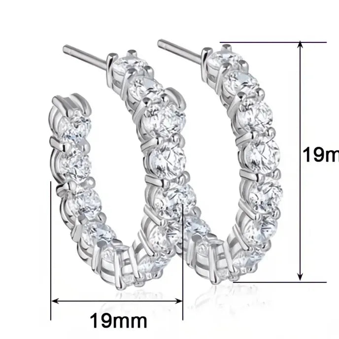 Silver Geometric Hoop Earrings for Women, Copper Alloy with Cubic Zirconia, Trendy Wedding Party Jewelry