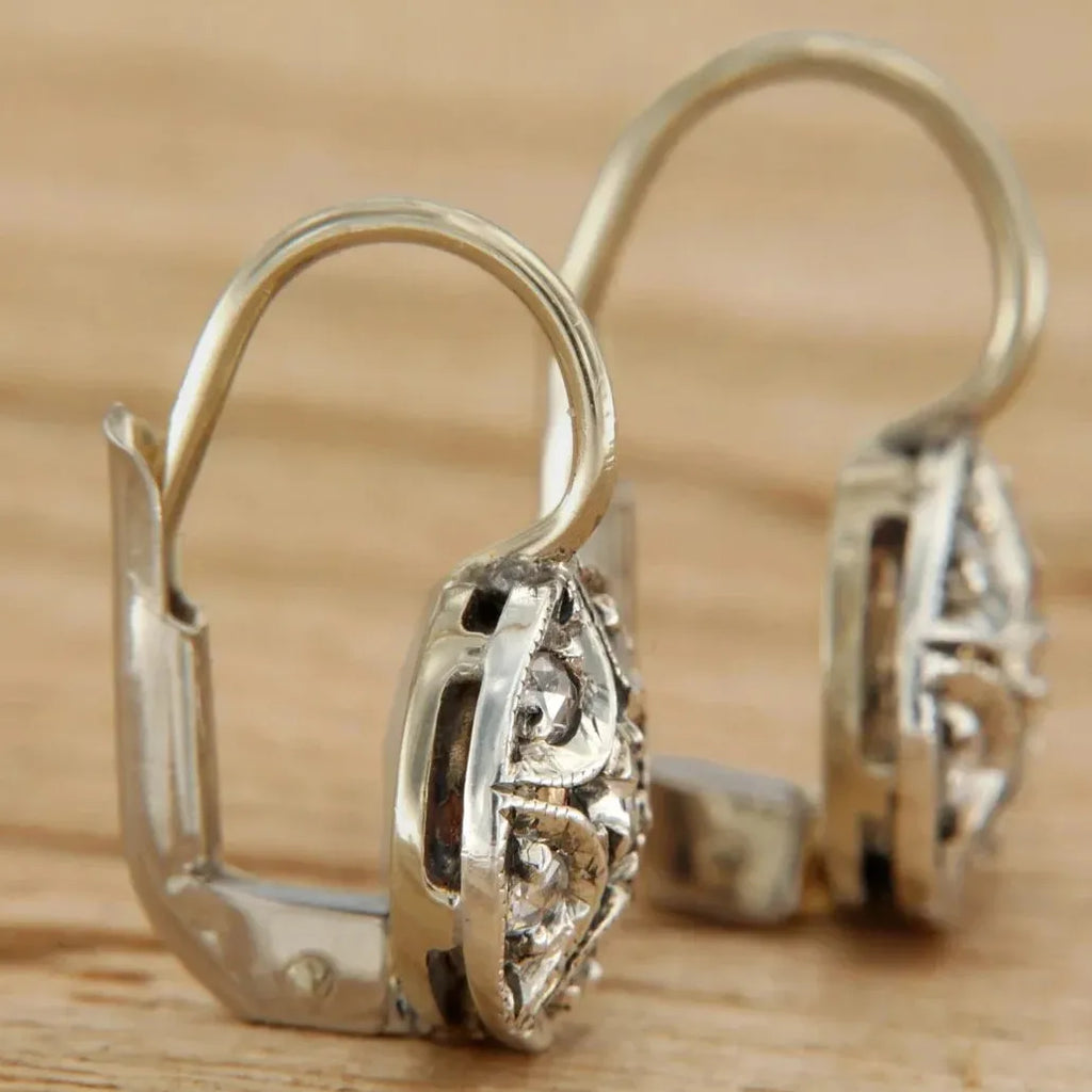 Retro Silver Hollow Geometric Drop Earrings Cubic Zirconia Zinc Alloy Jewelry
