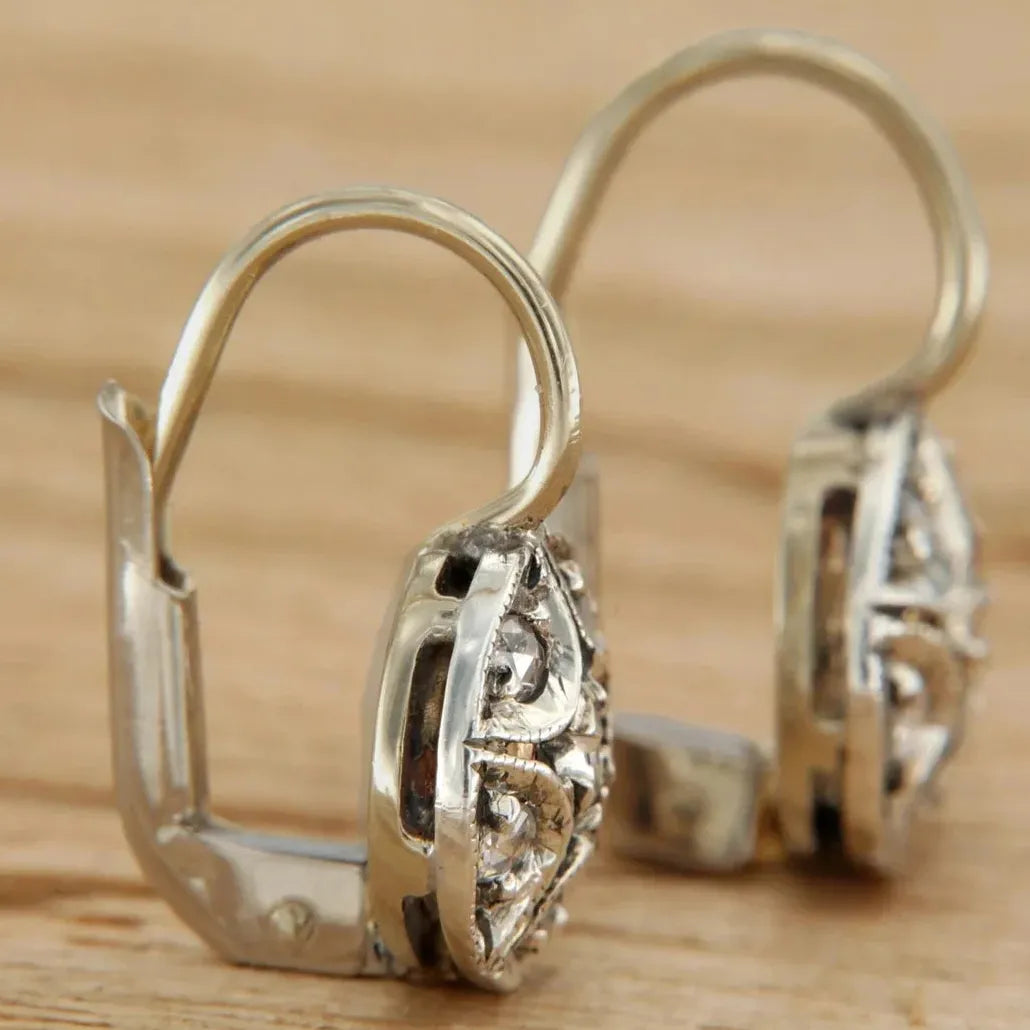 Retro Silver Hollow Geometric Drop Earrings Cubic Zirconia Zinc Alloy Jewelry