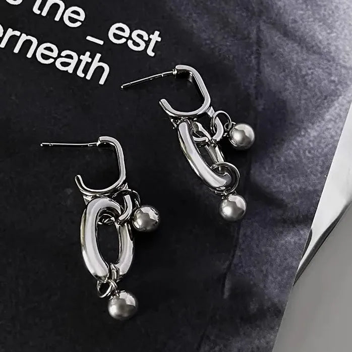 Irregular Geometric Metal Pendant Stud Earrings for Women Hip-Hop Rock