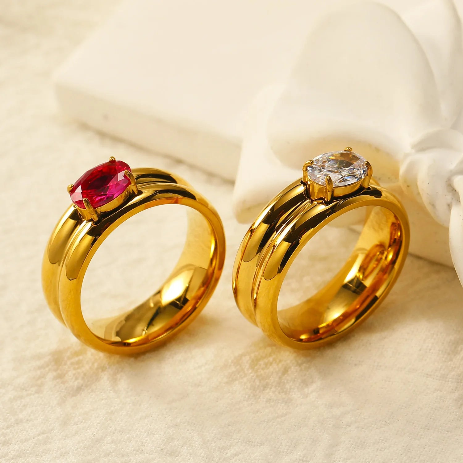 Minimalist Waterproof 18K Gold Plated Titanium Steel Double-layer Circle Rings Wedding Jewelry