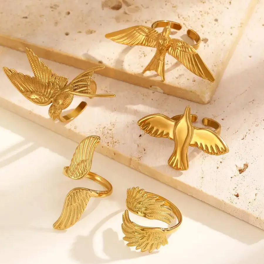 Gold Stainless Steel Peace Dove Ring Women Vintage Bird Jewelry Gift