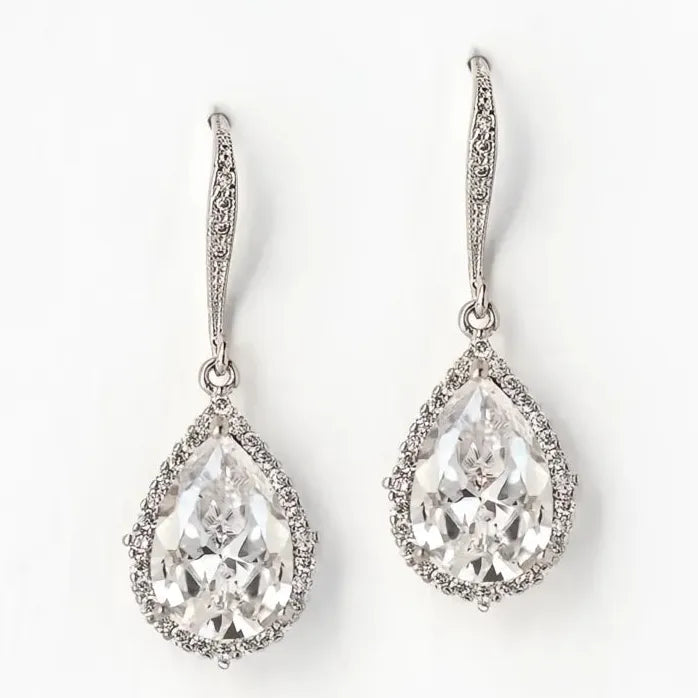 Silver Geometric Drop Earrings for Women with Sparkling Cubic Zirconia
