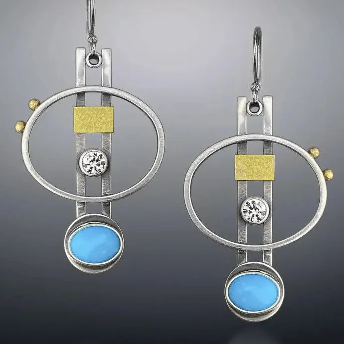 Retro Hollow Circular Synthetic Red Zircon Earrings Bohemian Jewelry