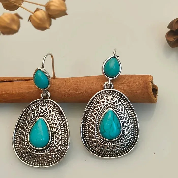 Boho Ethnic Enamel Drop Earrings for Women Retro Hollow Flower Zinc Alloy Jewelry