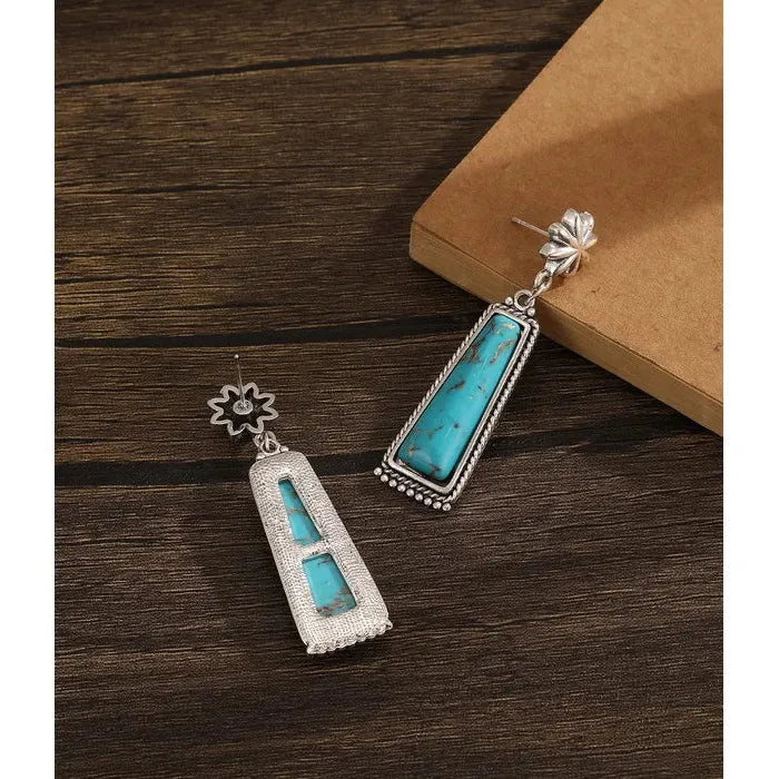 Korean Simple Geometric Square Drop Earrings with Blue Stone Zinc Alloy Jewelry