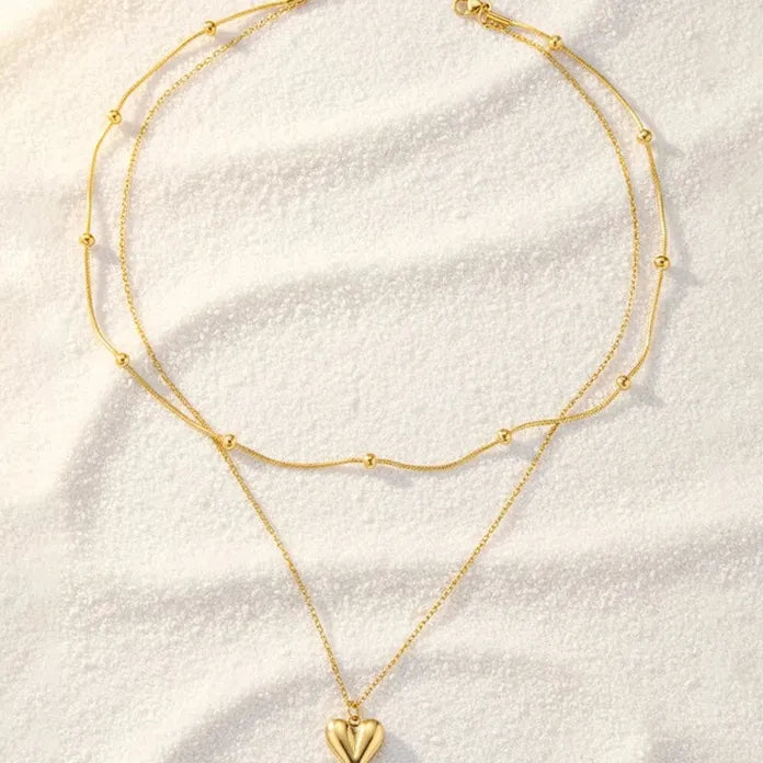 Double-Layer Stainless Steel Heart Pendant Necklace for Women Vintage Jewelry