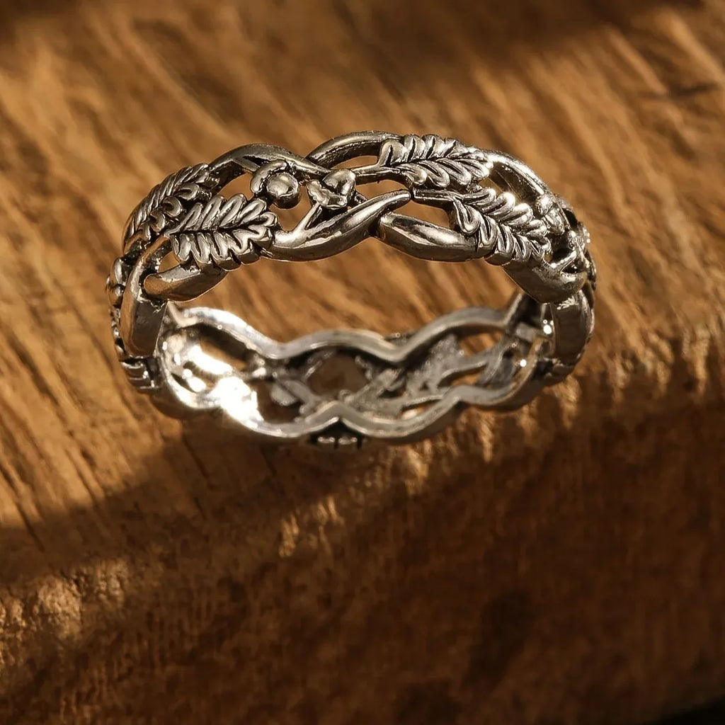 Creative Women's Vintage Zinc Alloy Branch Leaf Twist Ring Jewelry Gift
