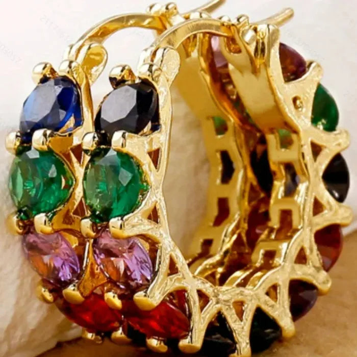 Rainbow Rectangular Cubic Zirconia Copper Hoop Earrings for Women Wedding Jewelry