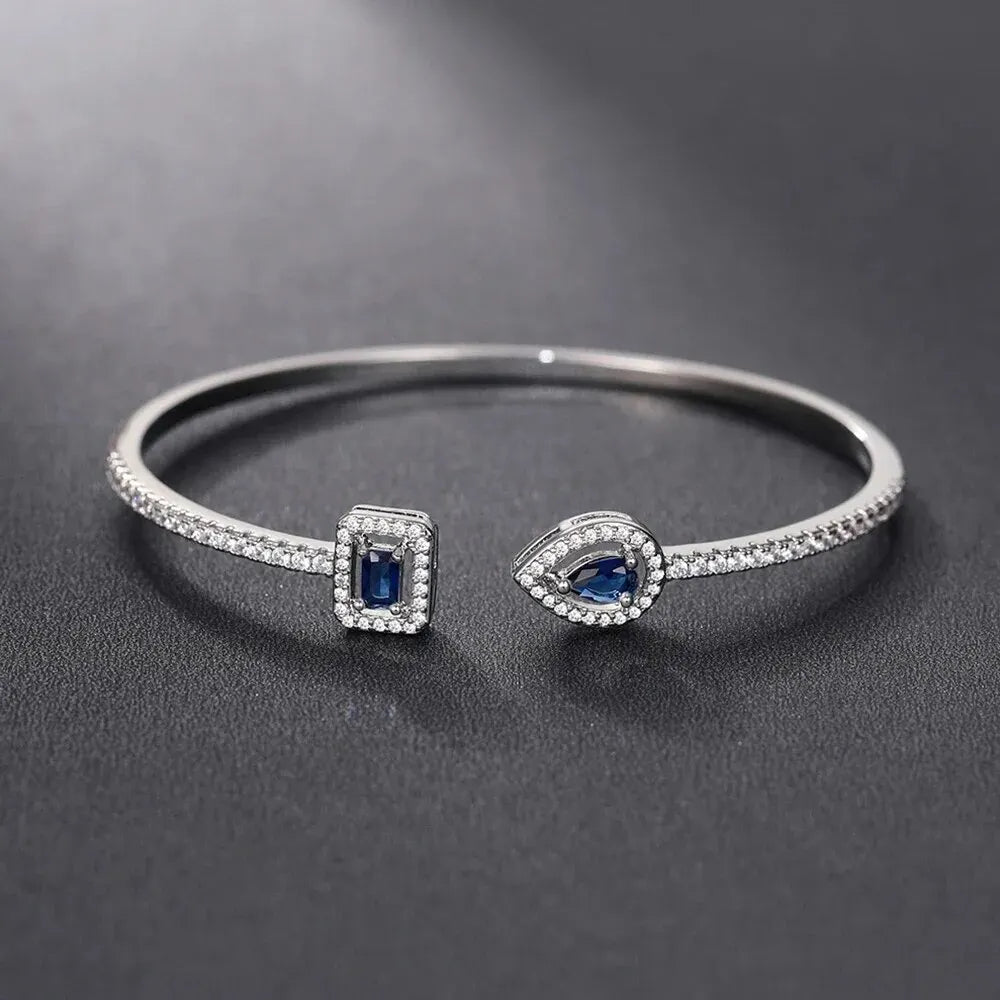 Women's Luxury Green White Blue Cubic Zirconia Copper Alloy Cuff Bracelet