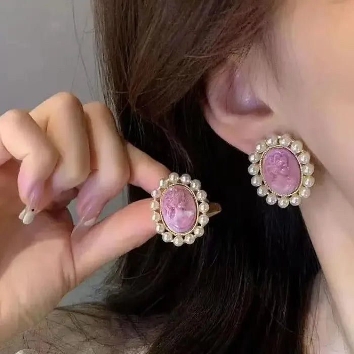 French Vintage Pearl Resin Earrings for Women Elegant Wedding Jewelry