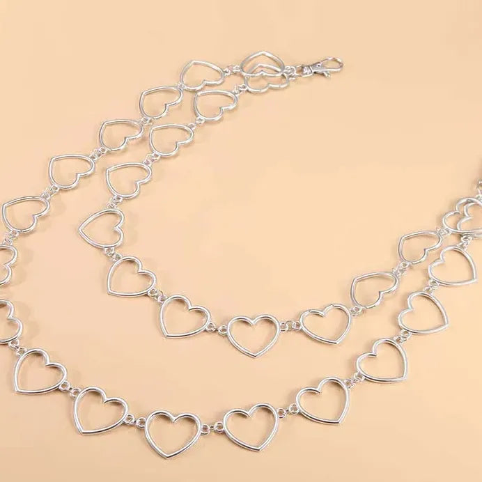 Zinc Alloy Heart Waist Chain Double Layer Hip Hop Trouser Belt Jewelry