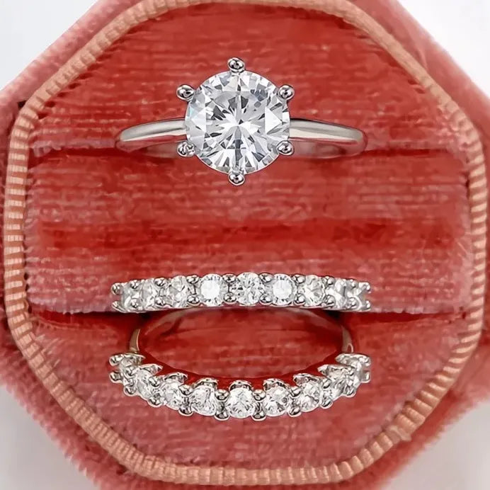 3-Piece Cubic Zirconia Wedding Ring Set for Women Bridal Jewelry
