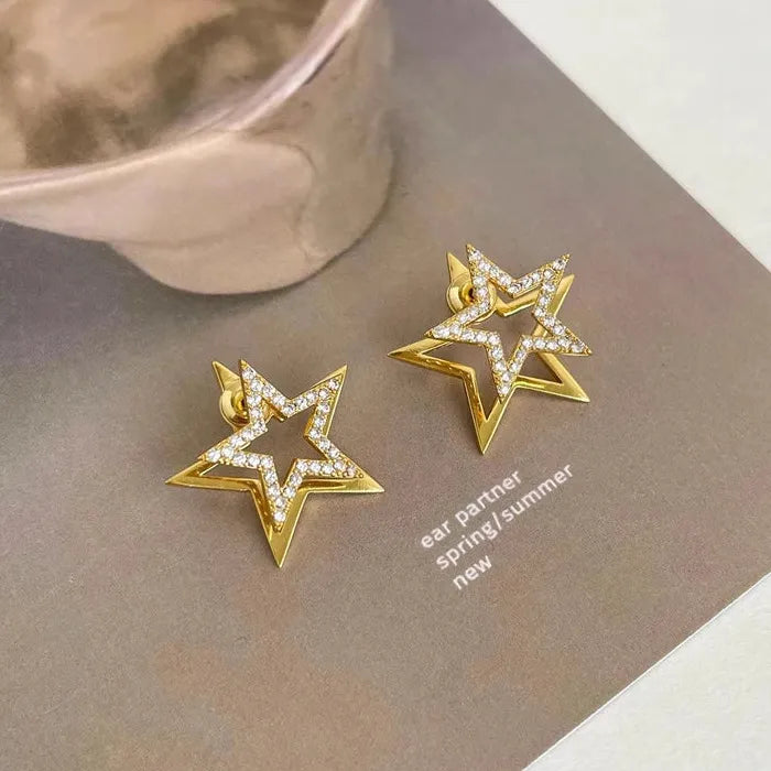 Double-Layer Star Zinc Alloy Crystal Stud Earrings for Women 2026