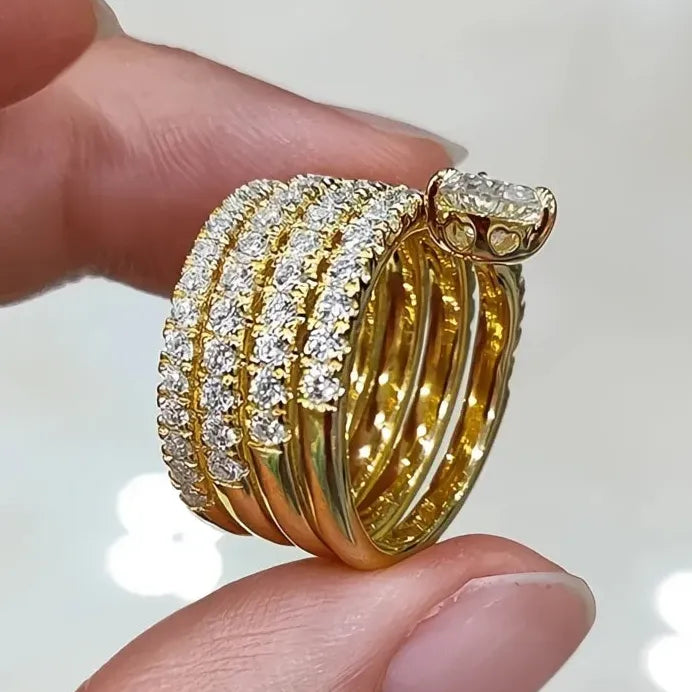 Elegant Gold Wide Cocktail Ring for Women Engagement Wedding Jewelry