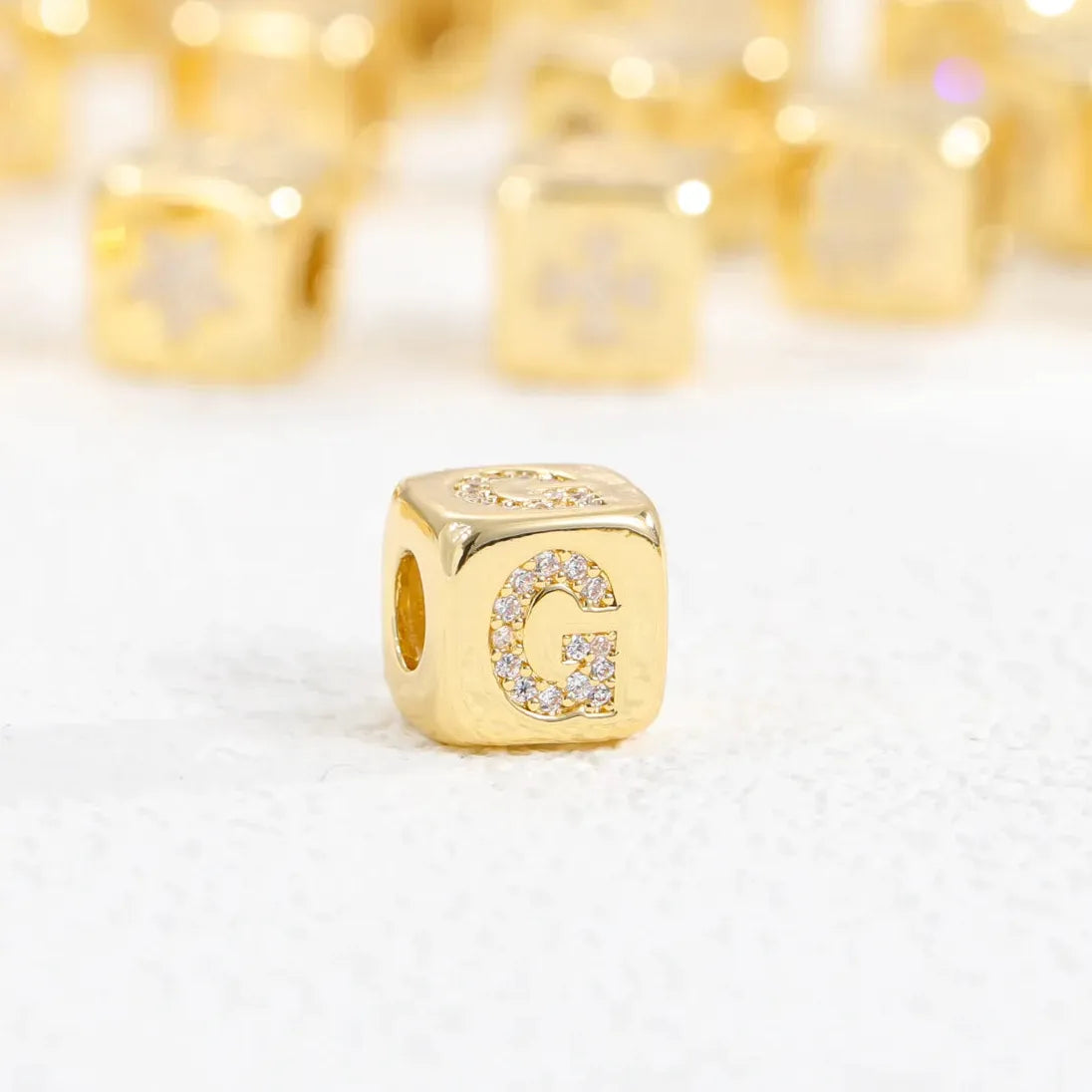 18K Gold Plated Stainless Steel Mini Cube Alphabet Necklace Zircon Choker