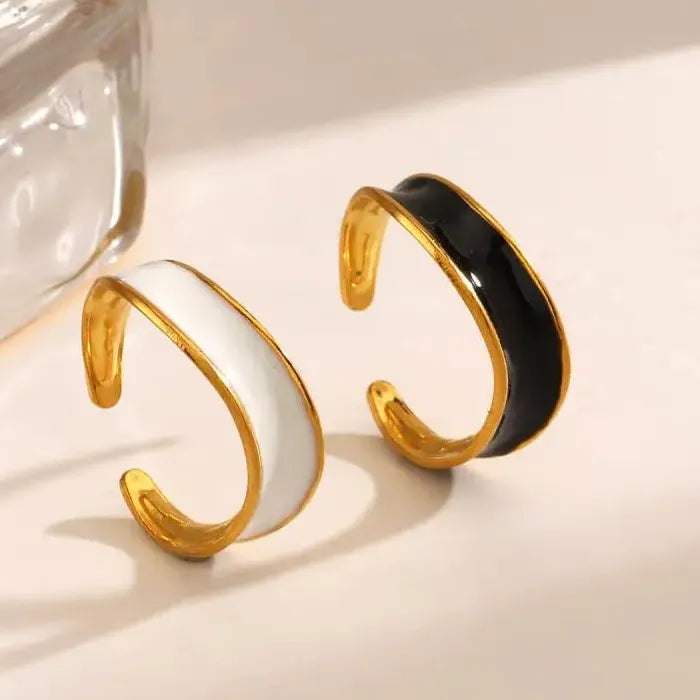 Vintage Stainless Steel Geometric Cocktail Ring for Women Gold Drip Design