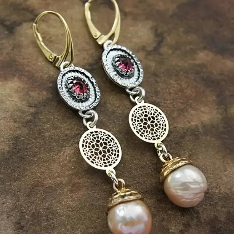 Vintage Bohemian Alloy Pearl Drop Earrings Women Sunflower Pendant Jewelry Gift