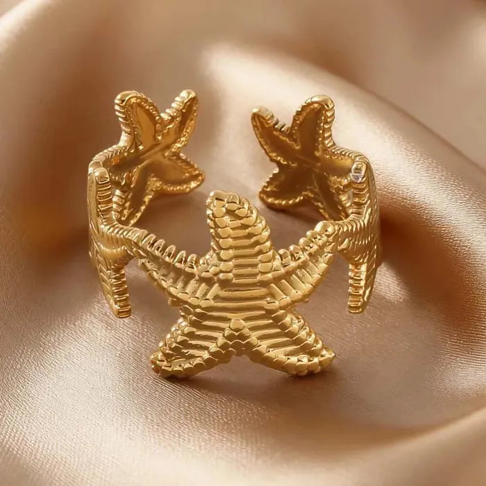Adjustable Stainless Steel Gold Starfish Ring for Women Fashion Jewelry Gift