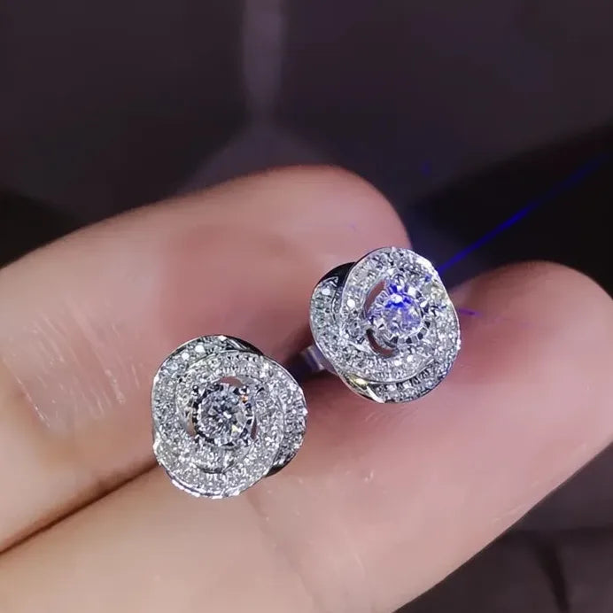 Geometric Rose Cubic Zirconia Stud Earrings for Women Wedding Jewelry