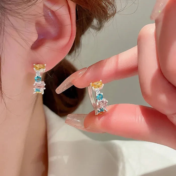 Pink Heart Zirconia Stainless Steel Hoop Earrings Women Y2K Jewelry