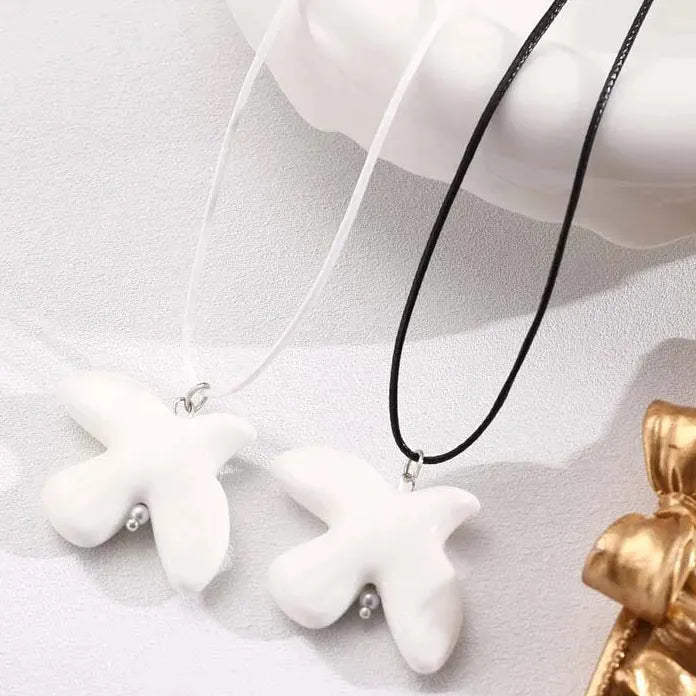 White Peace Dove Pendant Necklace Women Vintage Adjustable Rope Chain Jewelry